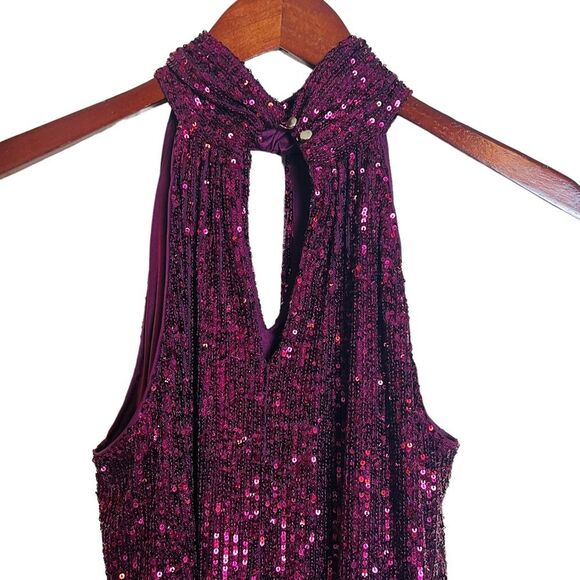 The Limited Burgundy Wine Sequin Halter Neck Mini Dress Size XL - Picture 6 of 9